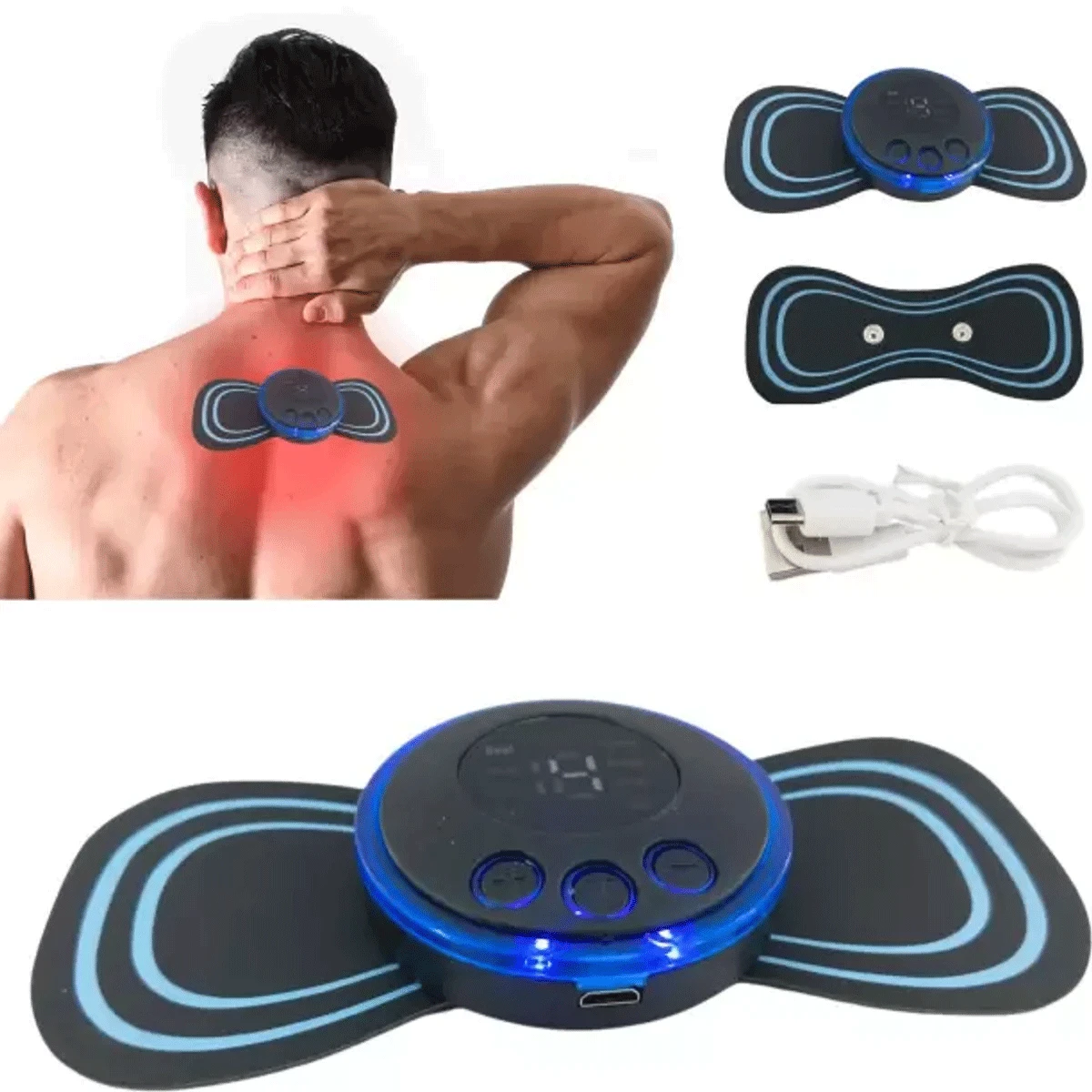Microcurrent EMS Mini Massage Device, Cordless Portable Cervical Pad for Whole Body, Electric Neck Massager, Bioelectric Acupoints Mat Pain Relief (2 PCS)
