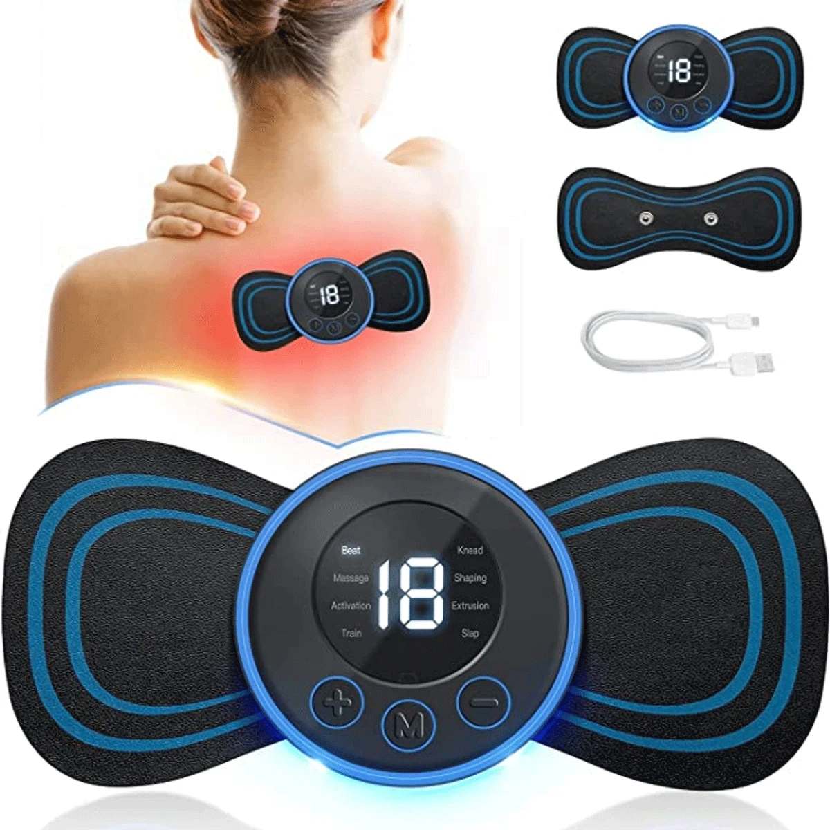 Microcurrent EMS Mini Massage Device, Cordless Portable Cervical Pad for Whole Body, Electric Neck Massager, Bioelectric Acupoints Mat Pain Relief (2 PCS)