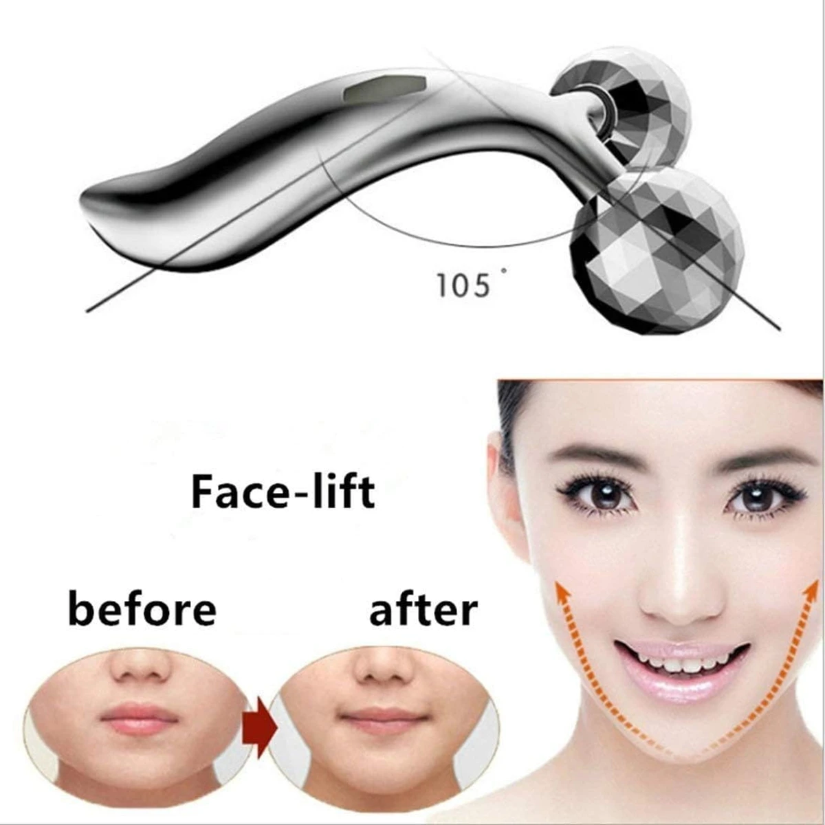 Face Body Roller Massager, 3D Roller Face Massager Y-Shape Face Lift Tool Firming Beauty Massage Body Face Massager (Silver)