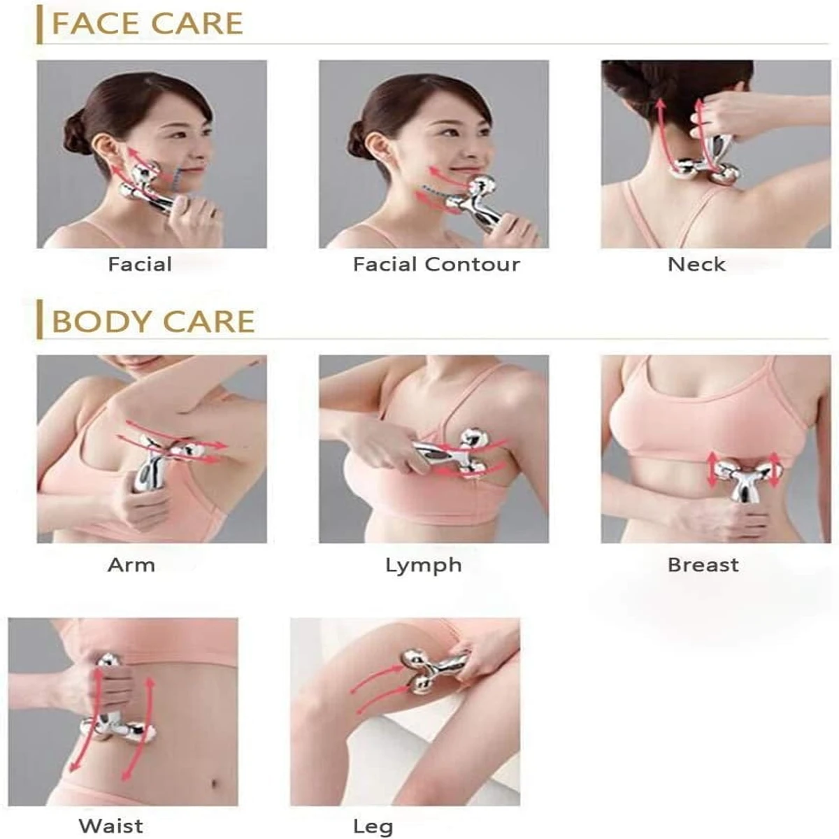 Face Body Roller Massager, 3D Roller Face Massager Y-Shape Face Lift Tool Firming Beauty Massage Body Face Massager (Silver)
