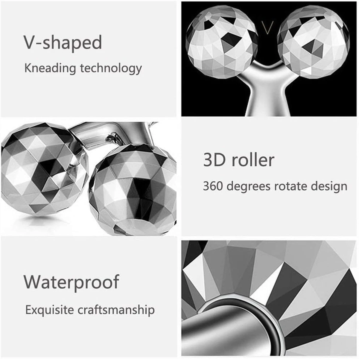 Face Body Roller Massager, 3D Roller Face Massager Y-Shape Face Lift Tool Firming Beauty Massage Body Face Massager (Silver)