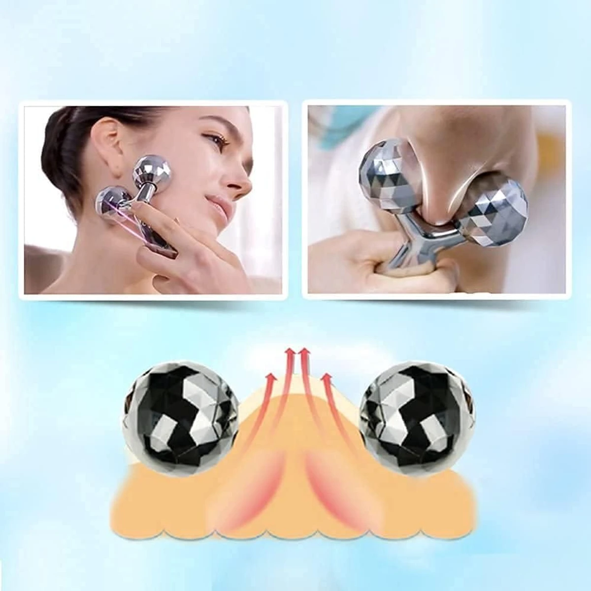Face Body Roller Massager, 3D Roller Face Massager Y-Shape Face Lift Tool Firming Beauty Massage Body Face Massager (Silver)