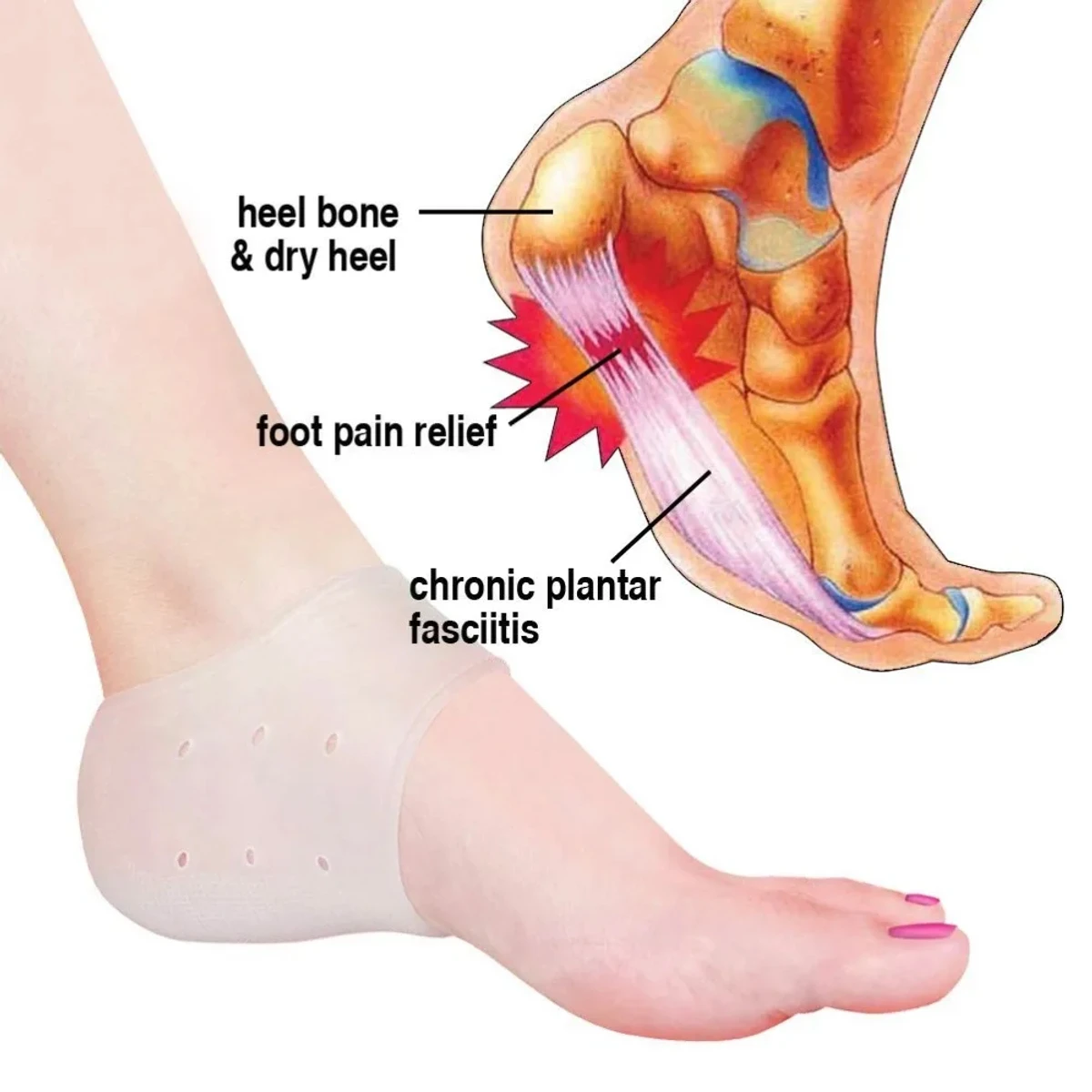 Silicone Heel Guard (১ জোড়া ) Silicone Gel Heel Pad Socks for Pain Relief for Men and Women, Original Gel Heel Protectors Heel Guards Heel Spur Relief Heel Booties & Pads