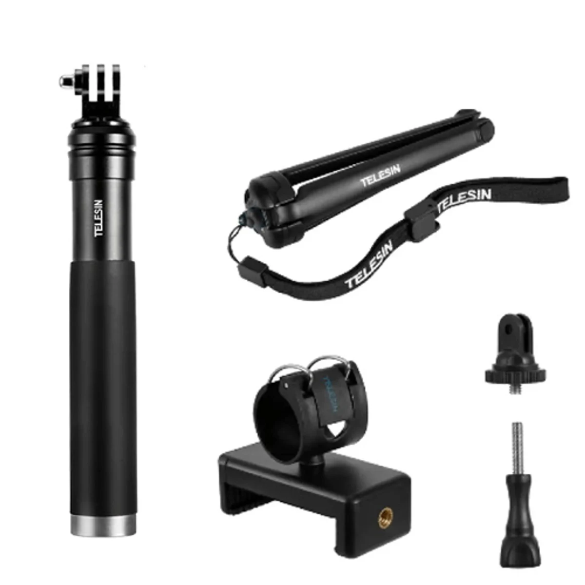 Telesin GP-MNP-090-S Extendable Aluminum Alloy Selfie Stick With Tripod And Phone Clip