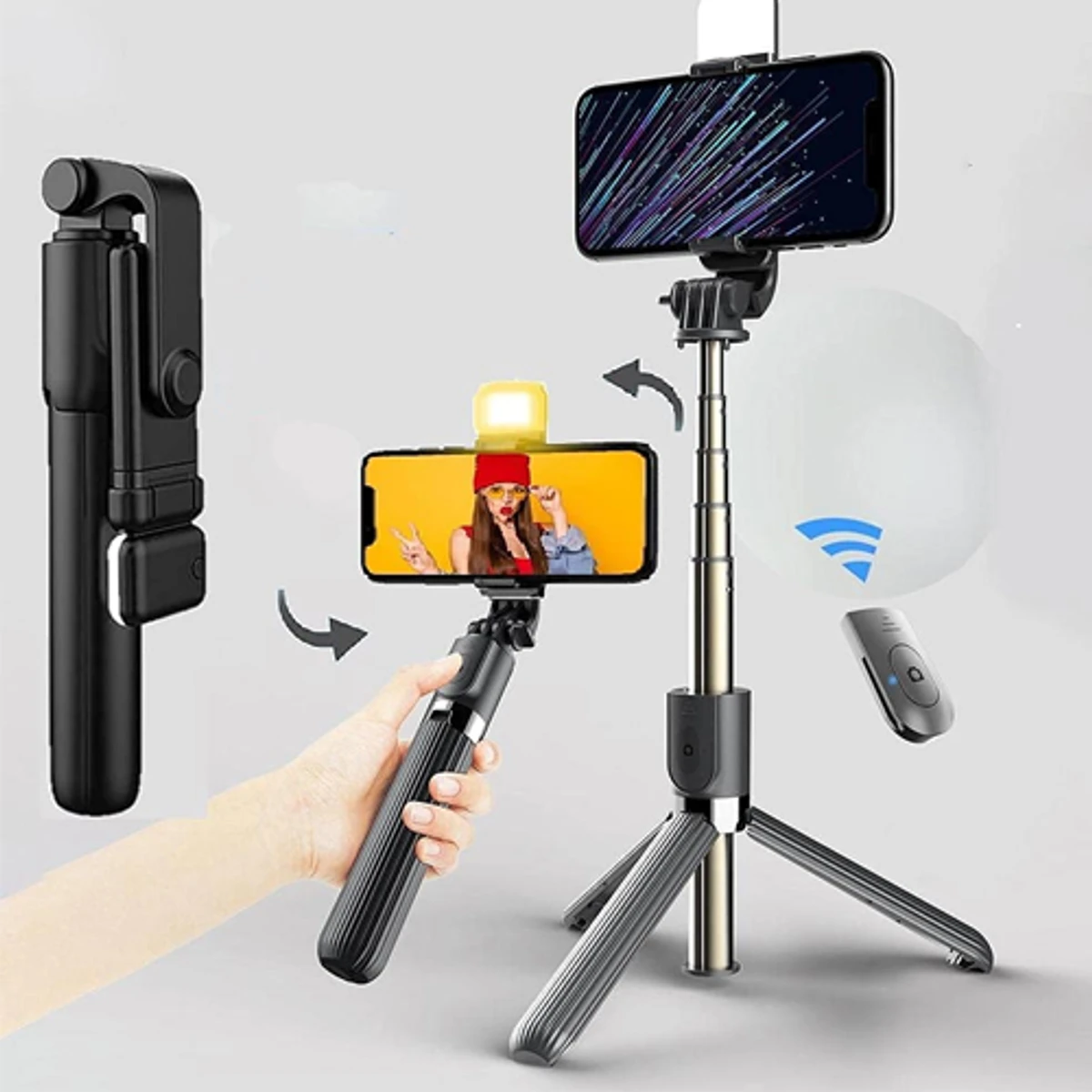 N08S Bluetooth Remote Selfie Stick Tripod With LED
