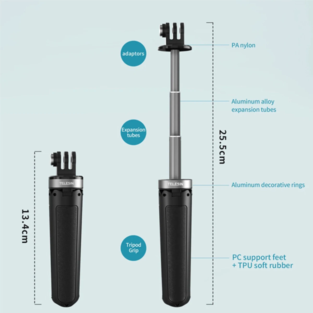 Telesin GP-MNP-092-X Mini Selfie Stick For Action Camera