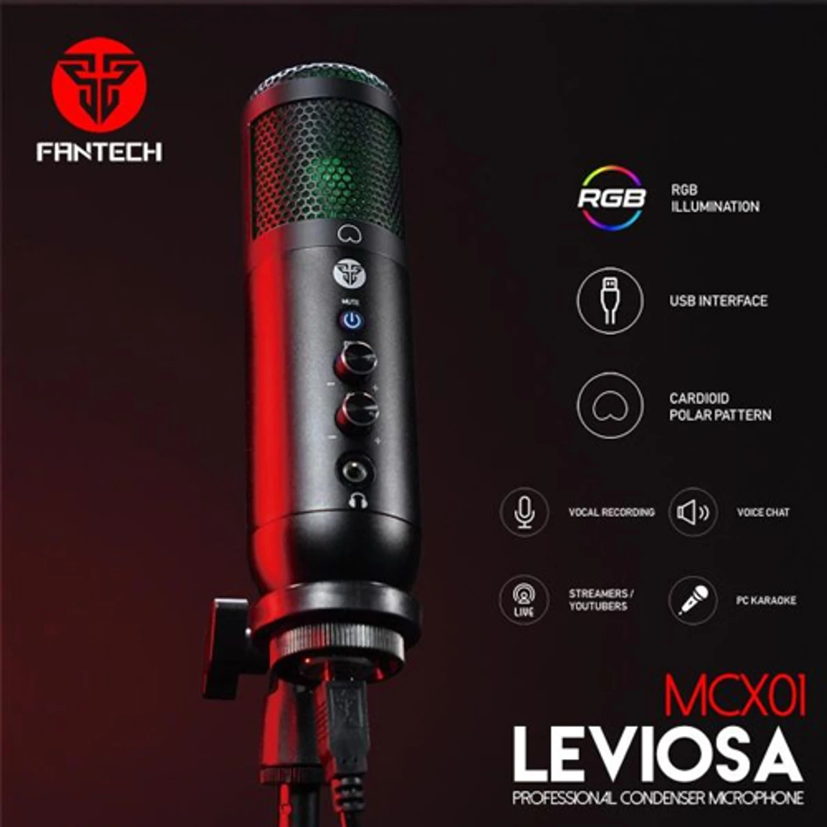 Fantech Leviosa MCX01 Professional RGB Condenser Microphone