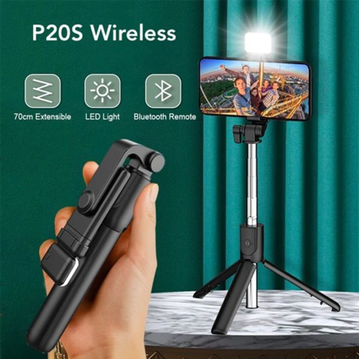 P20S Foldable Handheld Selfie Stick With LED Light
