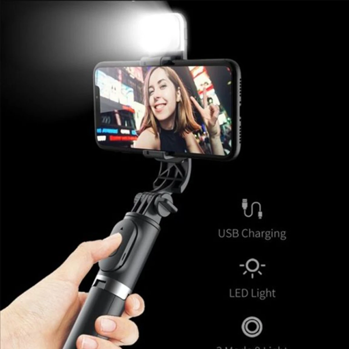 P20S Foldable Handheld Selfie Stick With LED Light