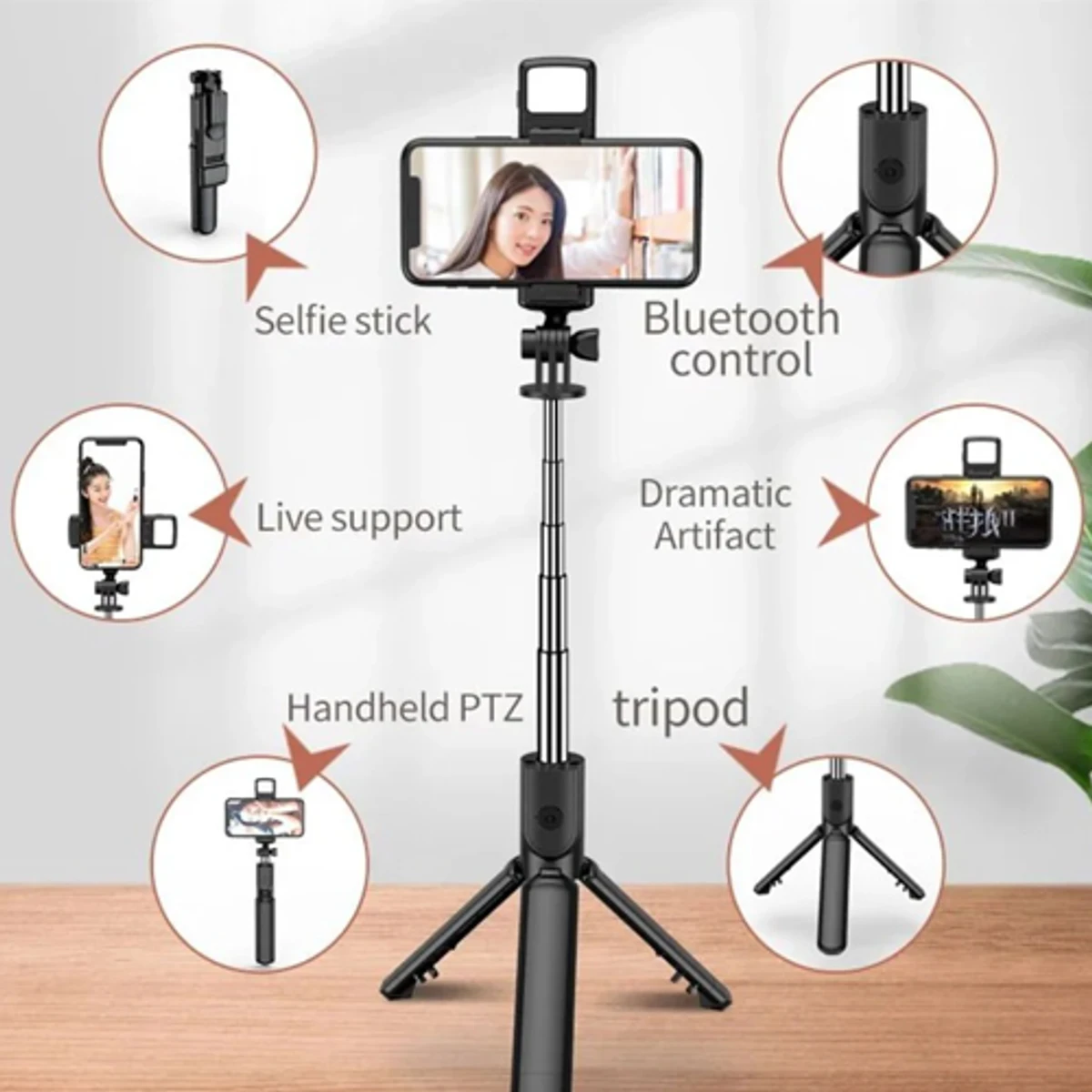 P20S Foldable Handheld Selfie Stick With LED Light