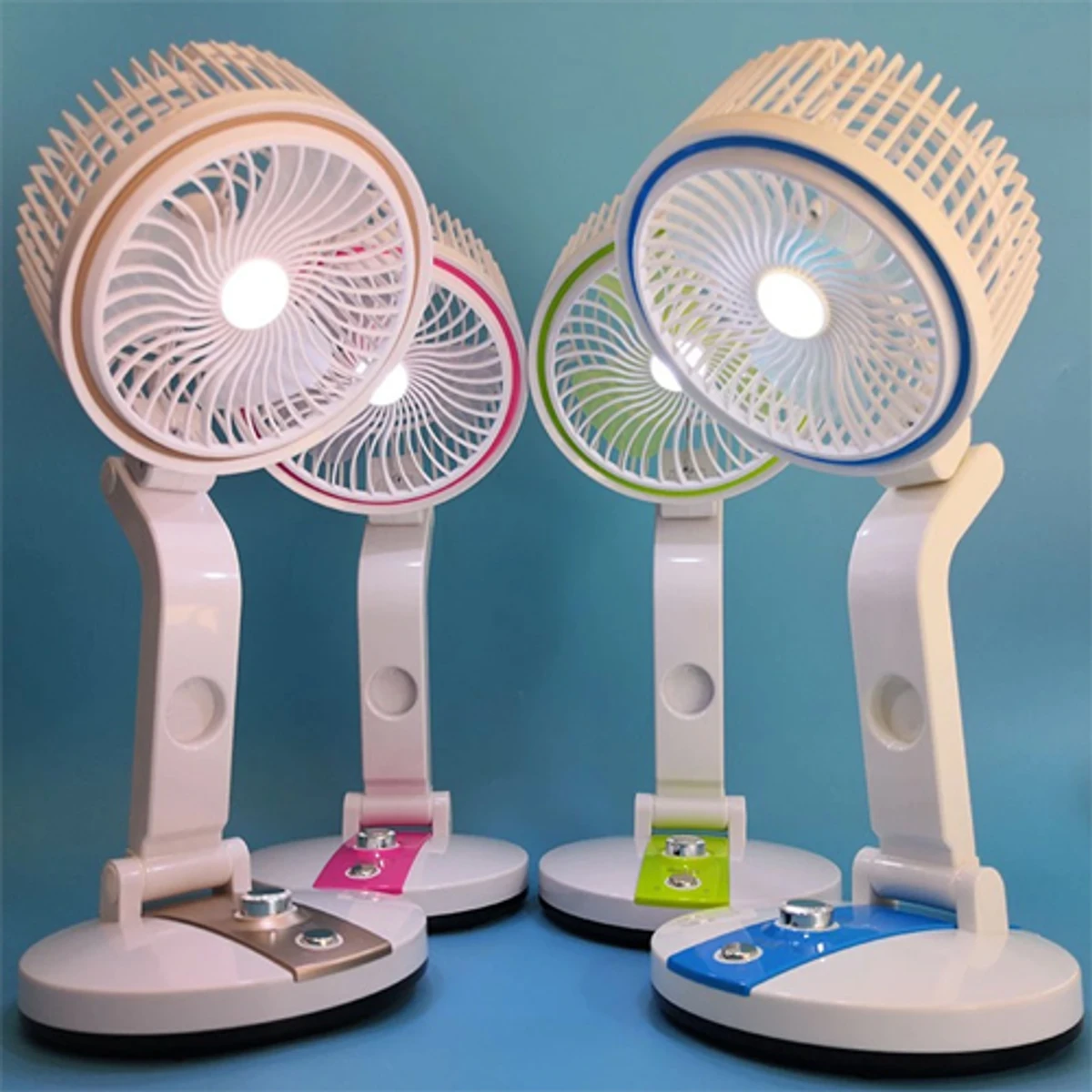 LR Folding Rechargeable Fan With Light (1 Year Warranty )