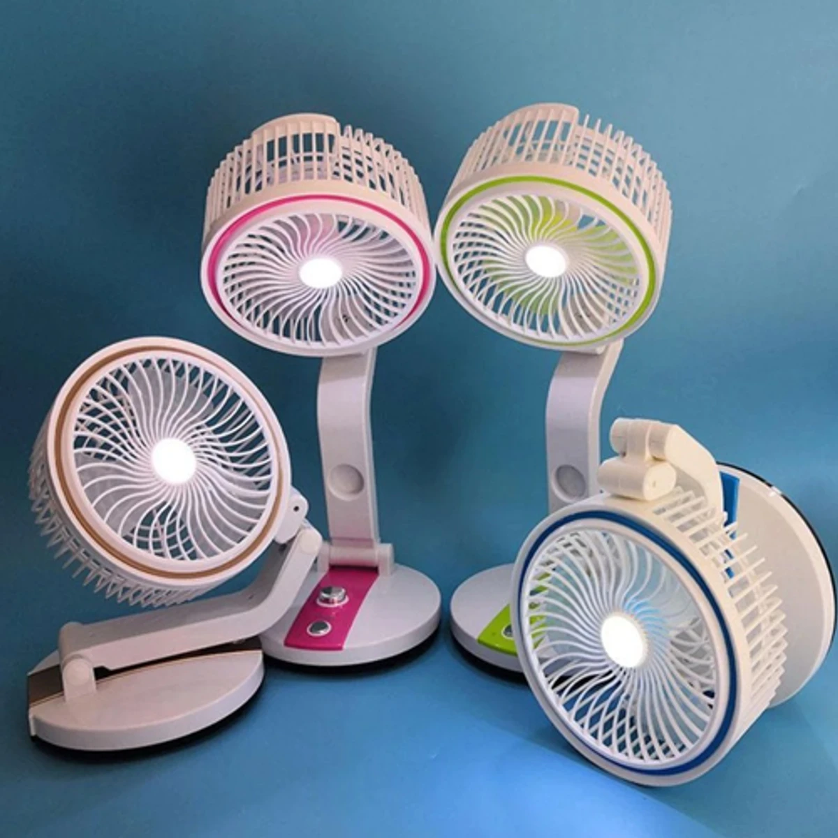 LR  Folding Rechargeable Fan With Light (1 Year  Warranty )
