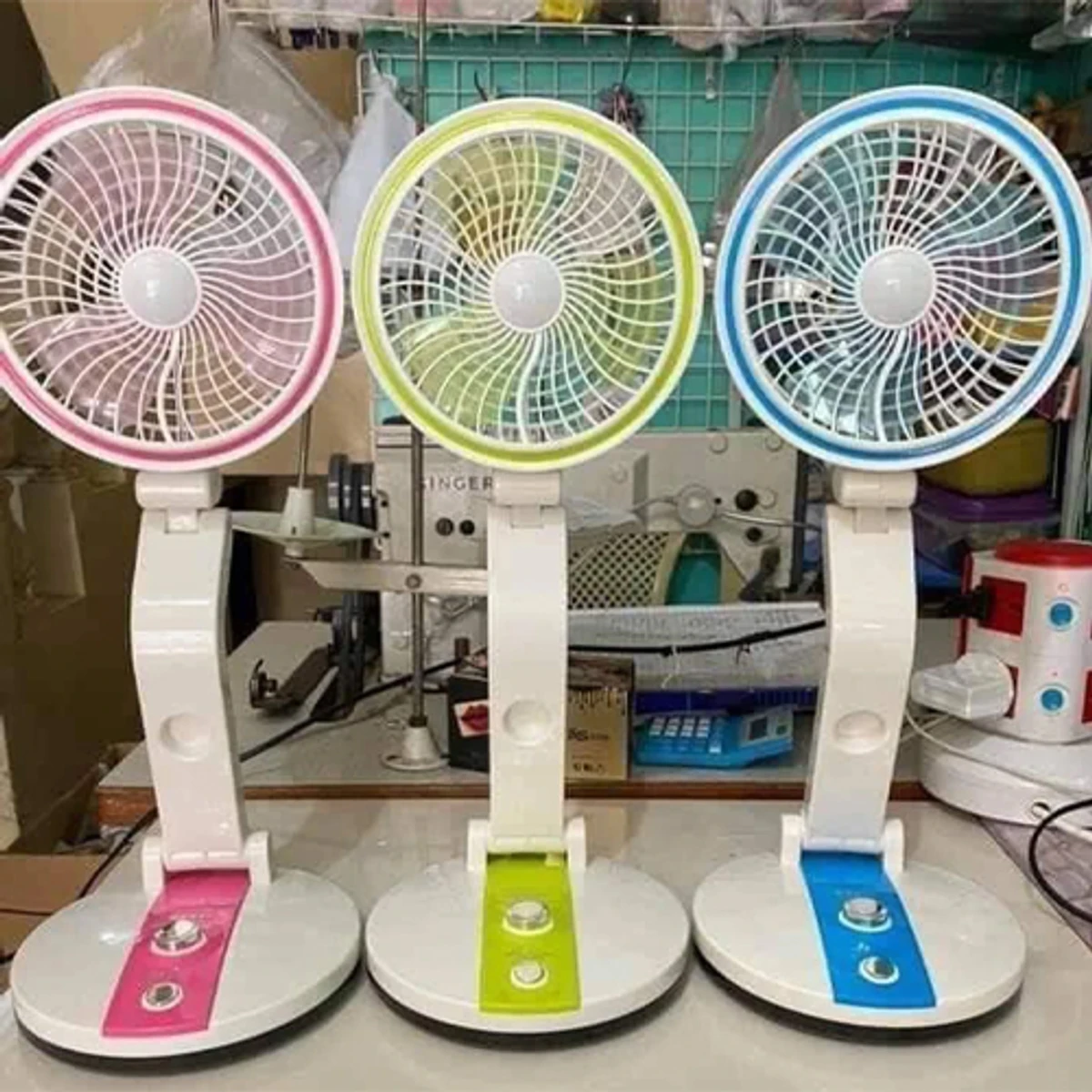 LR Folding Rechargeable Fan With Light (1 Year Warranty )