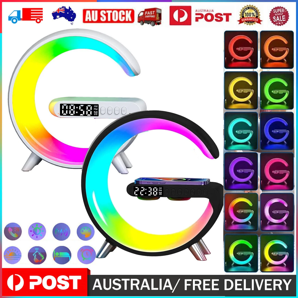 Multifunctional Wireless Charger Alarm Clock Bluetooth Speaker Night Light