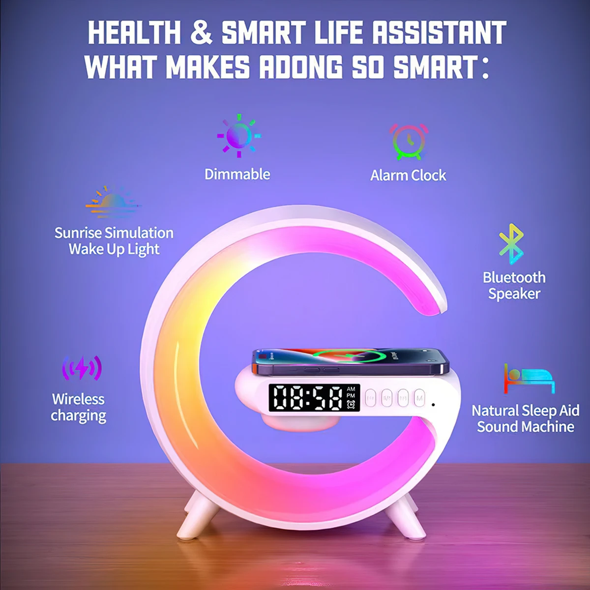 Multifunctional Wireless Charger Alarm Clock Bluetooth Speaker Night Light