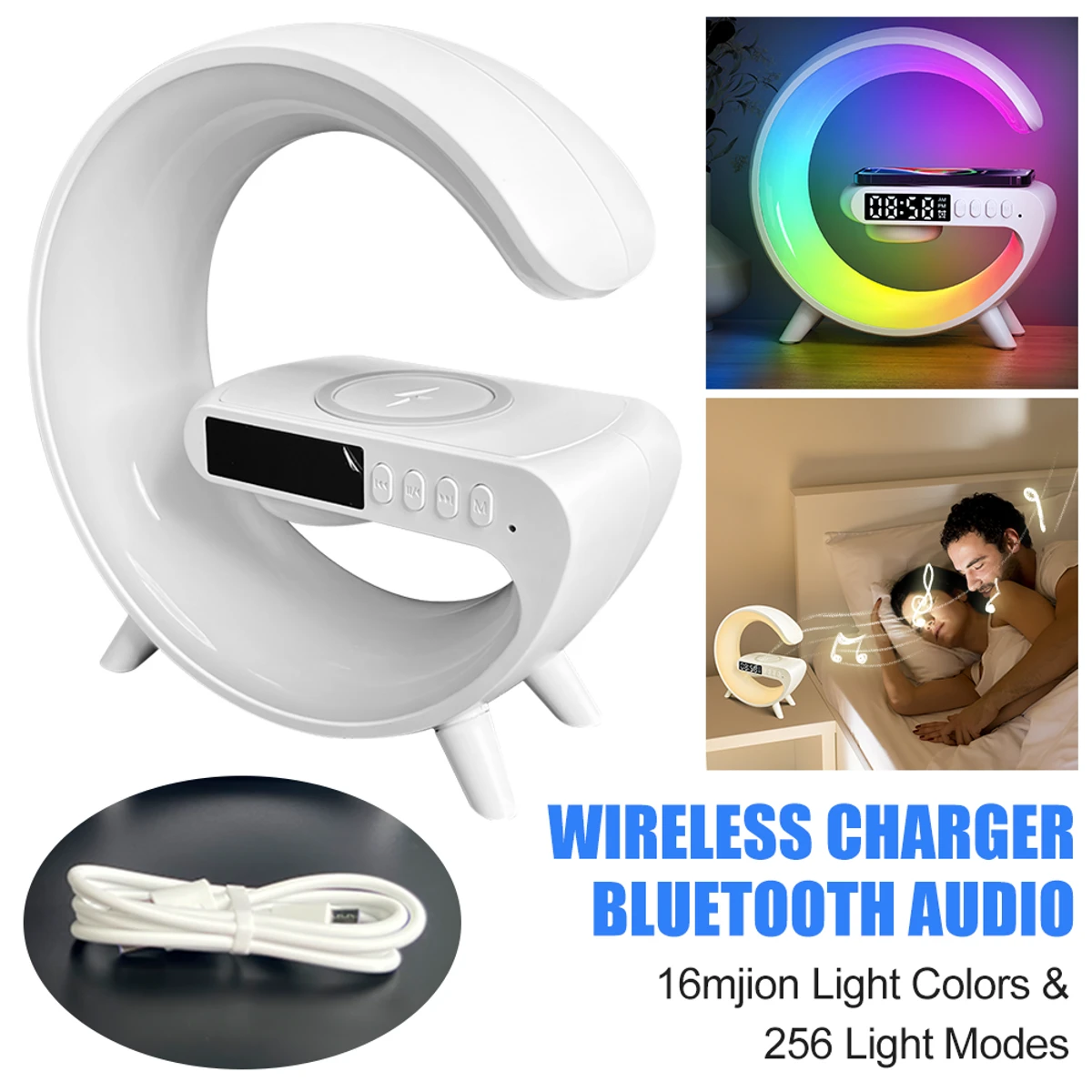 Multifunctional Wireless Charger Alarm Clock Bluetooth Speaker Night Light