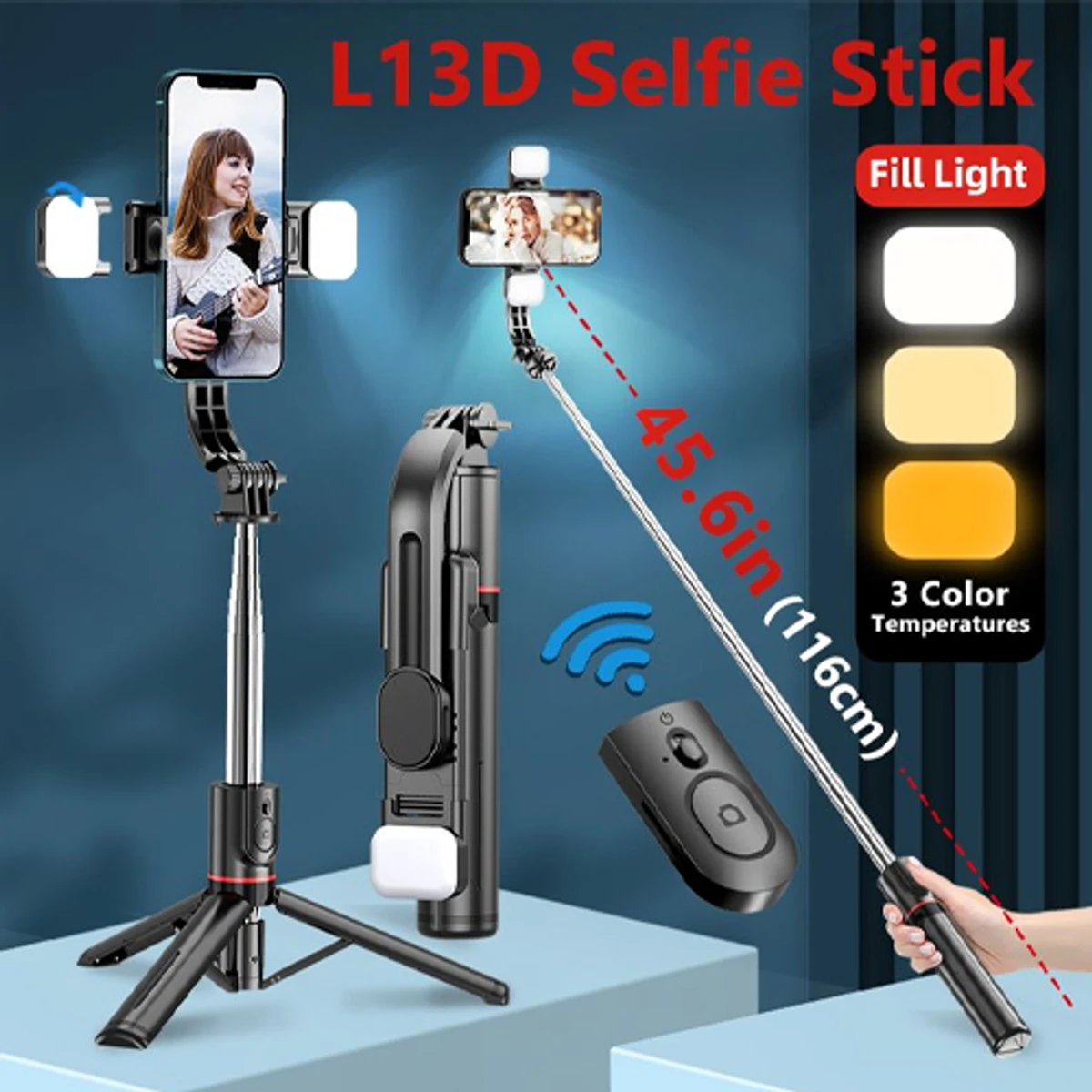 New L13D Bluetooth Selfie Stick With Double Fill Light