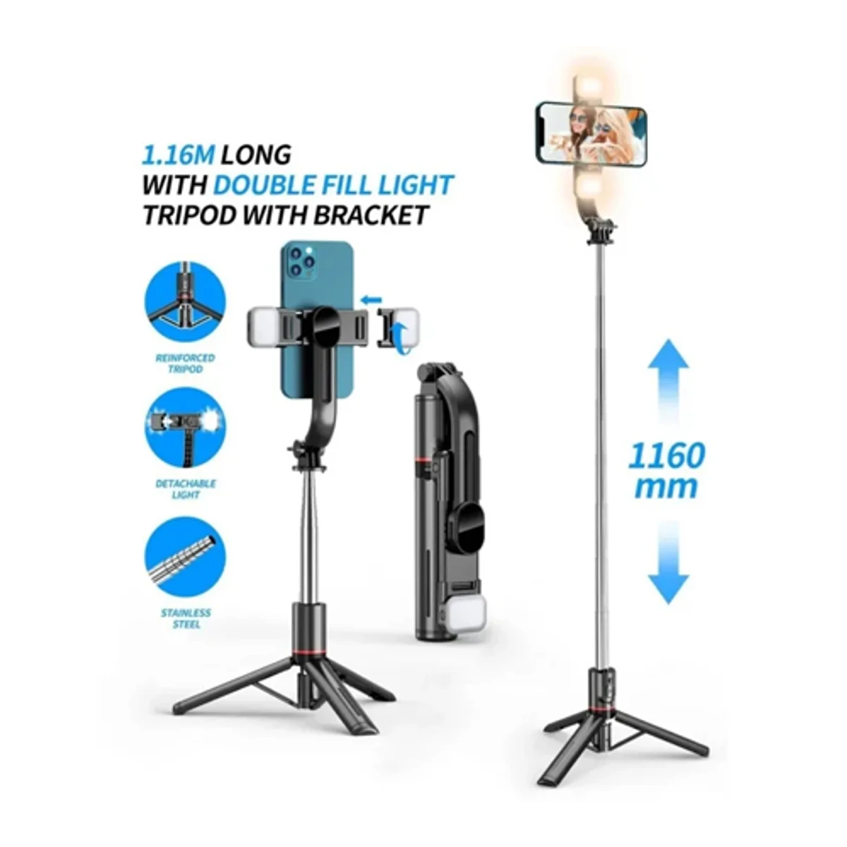New L13D Bluetooth Selfie Stick With Double Fill Light
