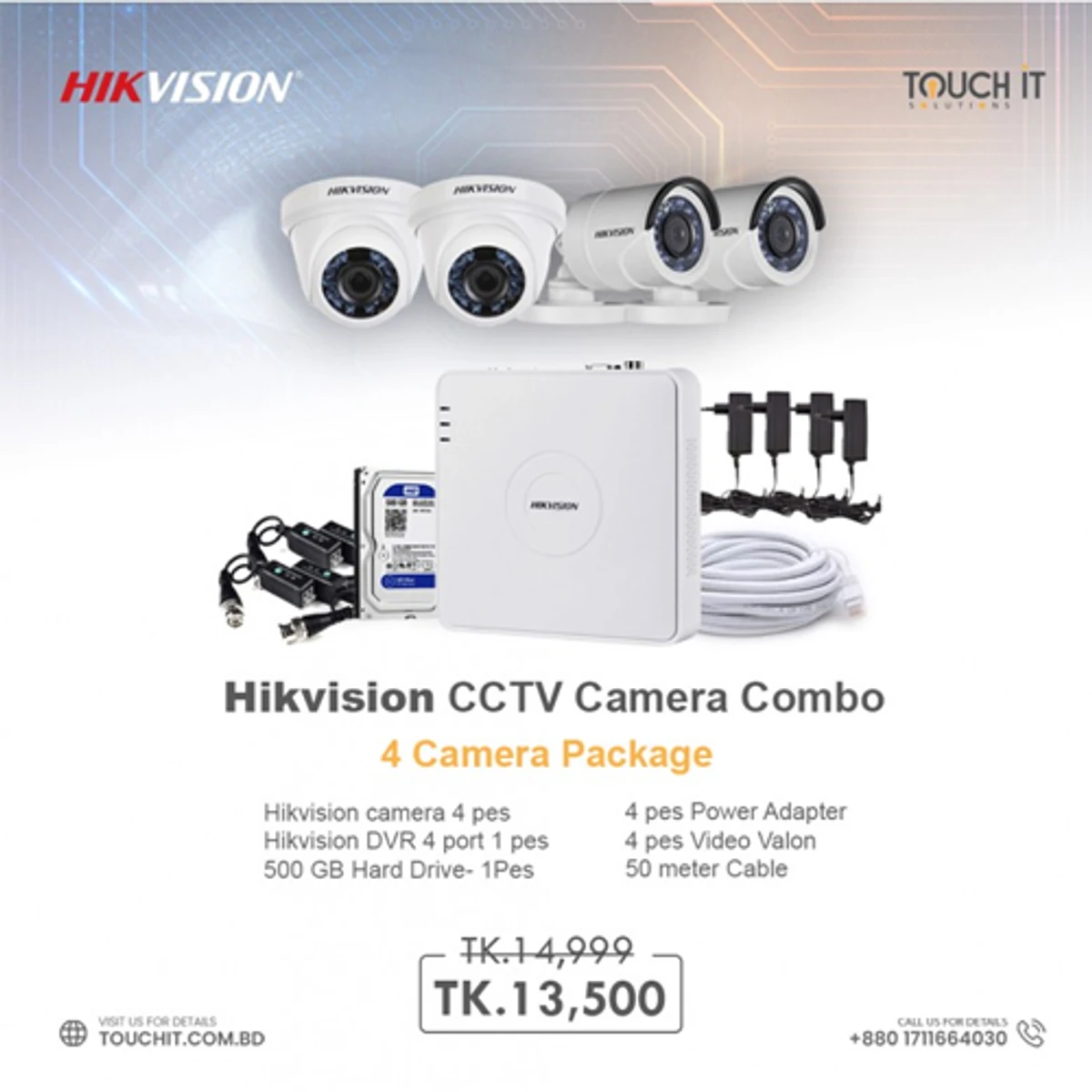 Hikvision 2MP 4 Camera Full Package