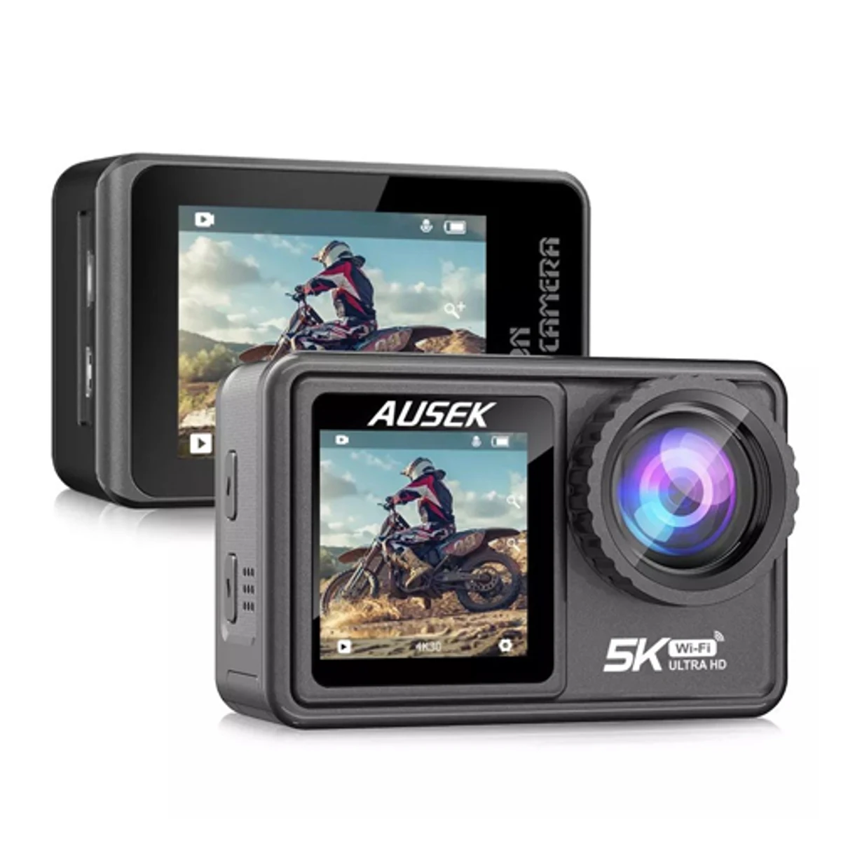 Ausek AT-S81TR Waterproof Dual Display 5K Action Camera With Filter