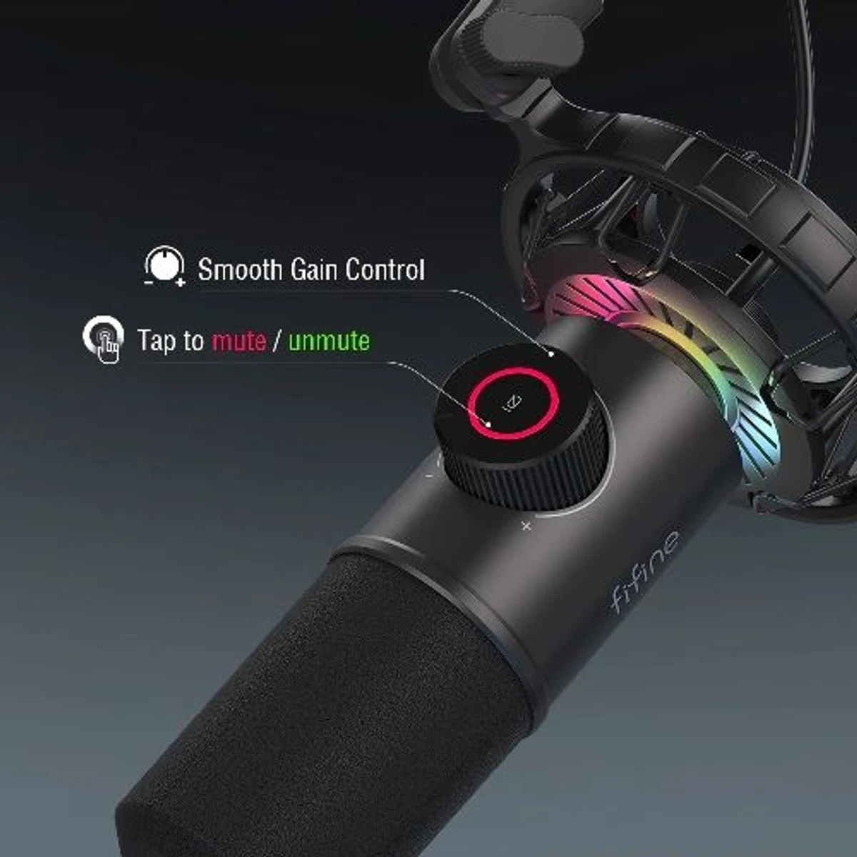 FIFINE K658 USB Dynamic Cardioid Podcast Microphone With A Live Monitoring, Gain Control, Mute Button
