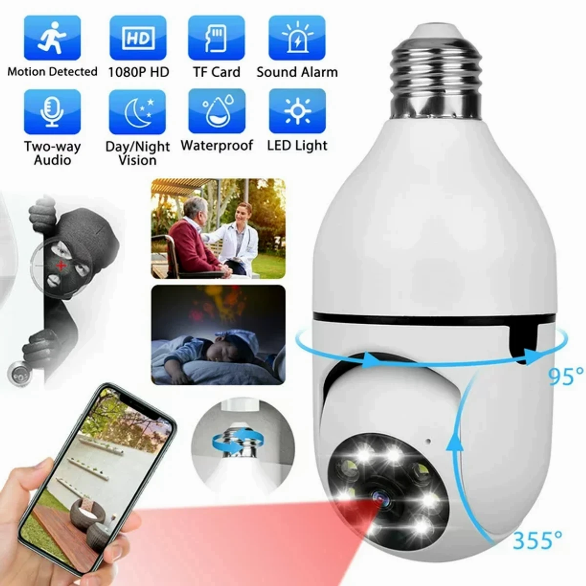 Original V380 bulb system 360° moving WI-FI IP camera (2 year Warranty)