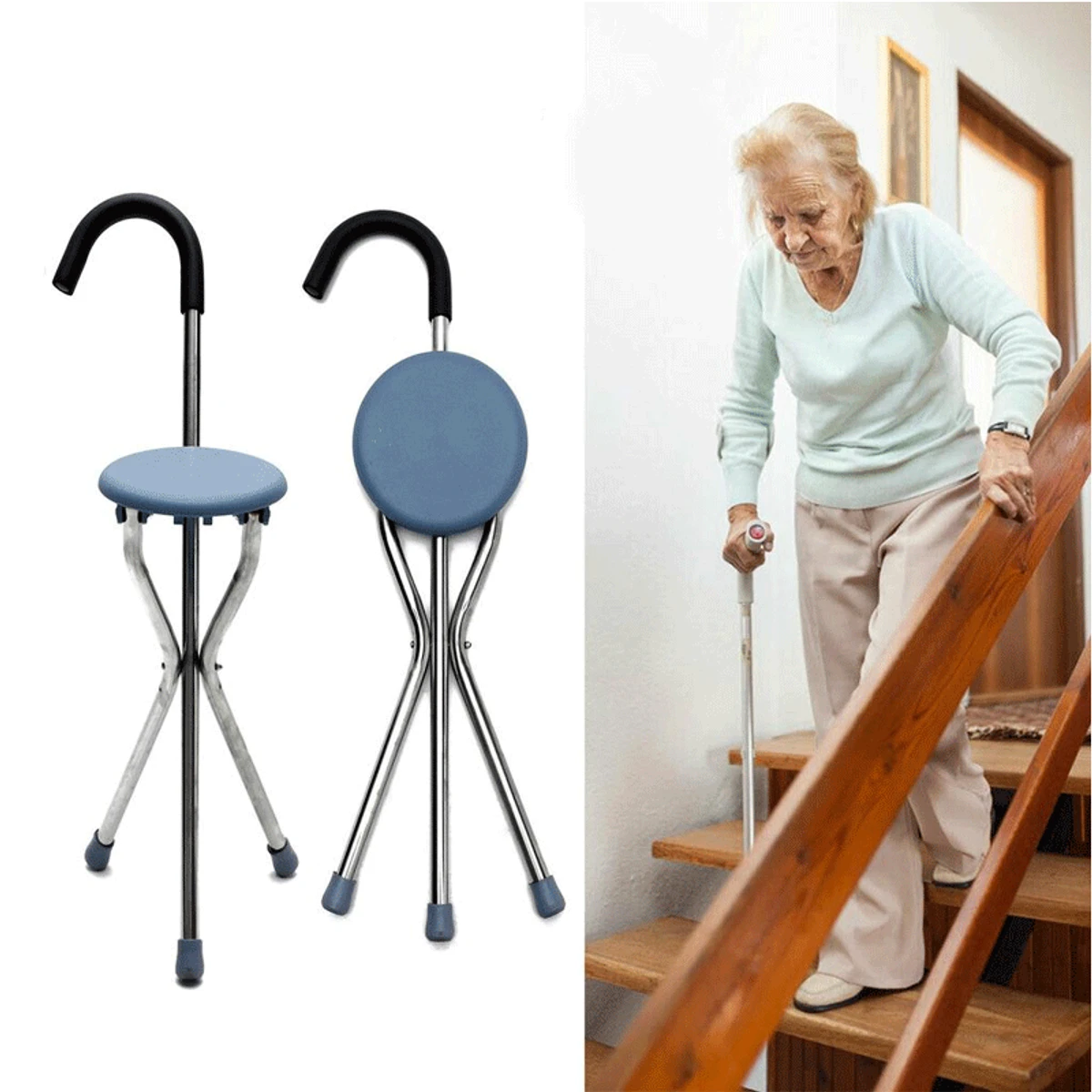 Aluminum Folding Chair seat and walking stick chair