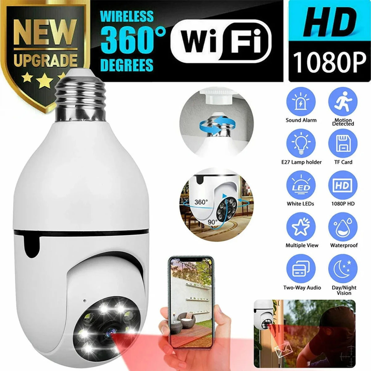 V380 bulb system 360° moving WI-FI IP camera (2 years Warranty)